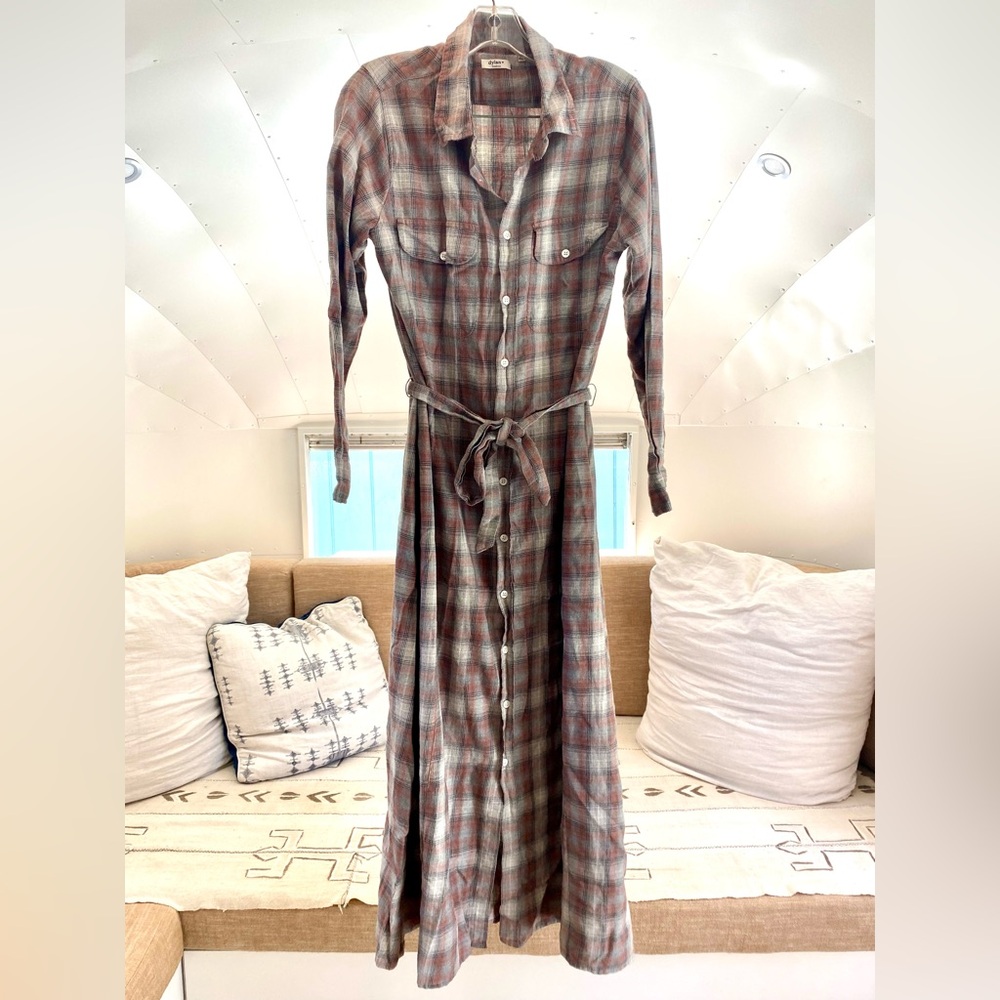 Urban Outfitters Long Sleeve Plaid Maxi Shirt Dress - Brown, Gray, Red